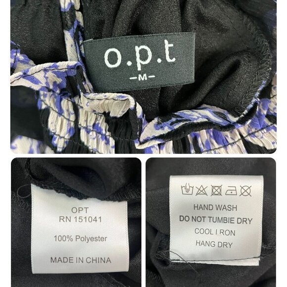 O.P.T Anthropologie Black Purple Floral Smocked Midi Dress Long Sleeve M - Picture 7 of 10